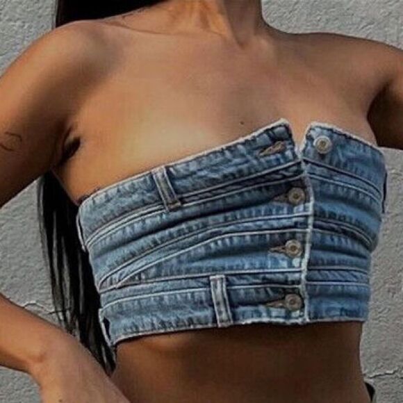 ZARA TRE DENIM BANDEAU TOP - Picture 2 of 8